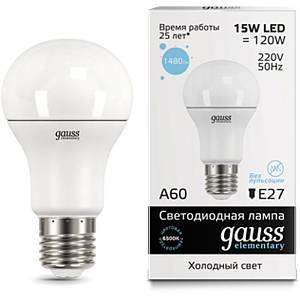 gauss 23225 Лампа Elementary LED A60 15W E27 4100K